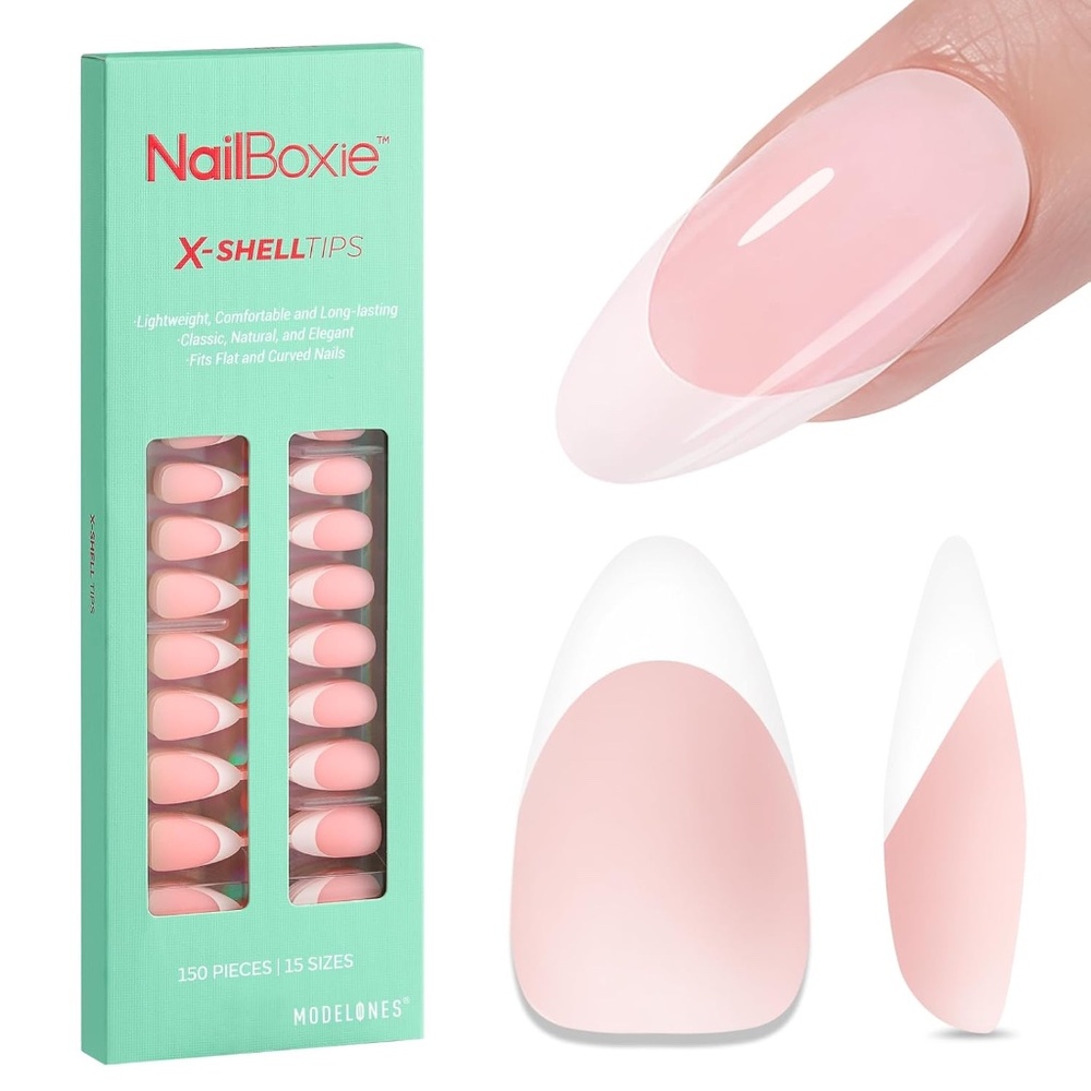 Modelones XSHELLTIPS French Tip Short Almond Press On Nails
